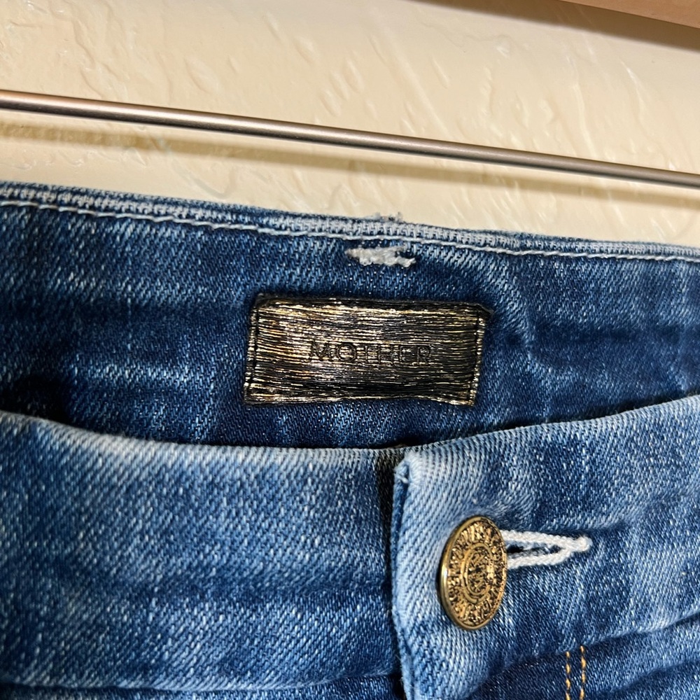 MOTHER Denim Jeans Size 30 High Rise Skinny Raw Hem Medium Wash - Picture 4 of 6